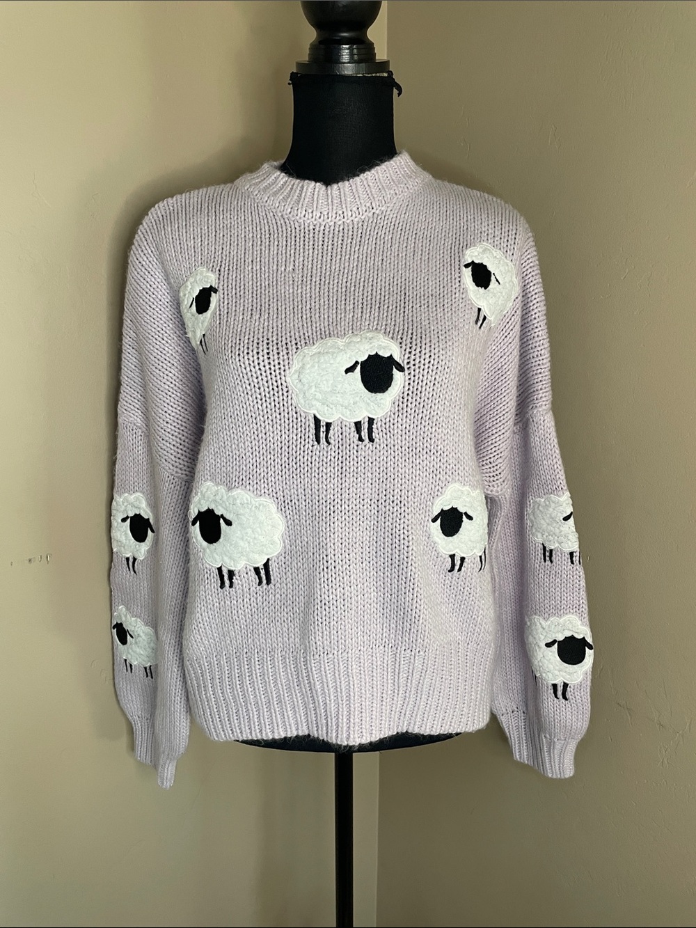 Forever 21 Lavender Sheep Embroidered Crewneck Sweater Women, Medium